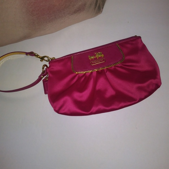 Coach Handbags - Coach Magenta Satin Wristlet